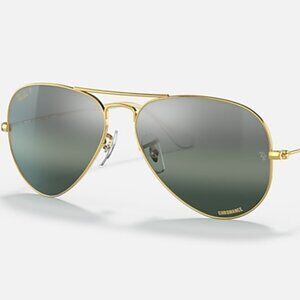 Ray-Ban RB3025 Aviator Polished Gold Chromance Silver Blue 58-14